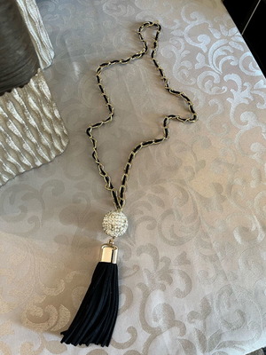 Black pendant necklace like new with rhinestones and gold detail