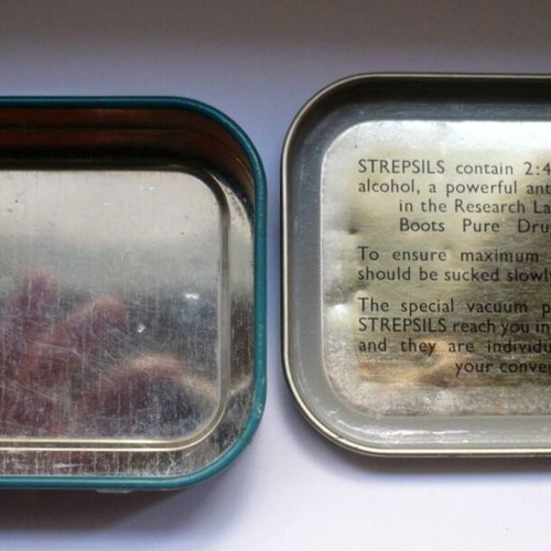 Vintage metal collectible tins Strepsils and Valda lozenges used, set of 3