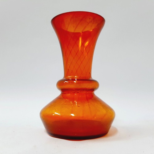 Spatter Glass Vase bright orange satin finish retro 16 cm