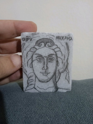 Archangel Michael image pencil drawing on marble new