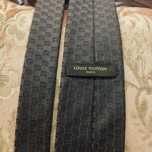 Louis Vuitton Damier Silk Tie like new, brown and anthracite