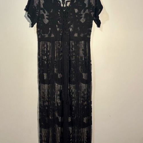Shein dress one size black embroidered new