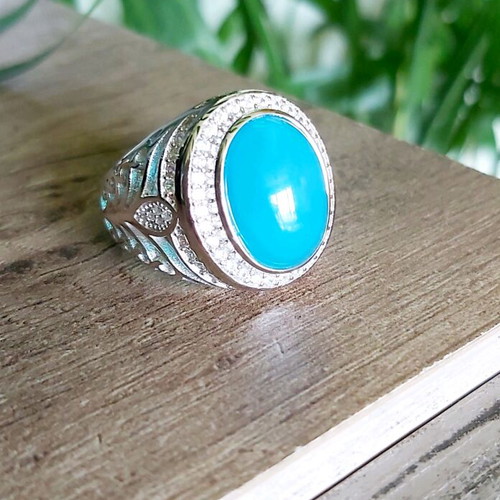 Men's silver 925 ring with natural light blue agate new
