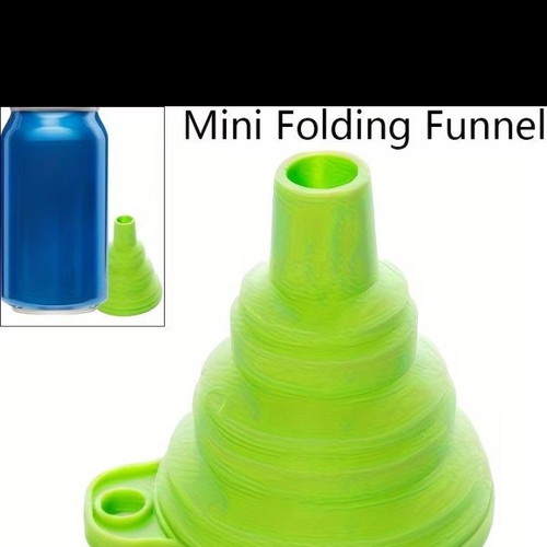 Foldable portable funnel new, green, food-safe plastic, 7x6.6 cm