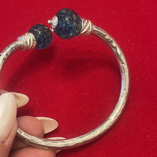 Bracelet 950 spiraled with Murano beads used, fits up to 20 cm wrist