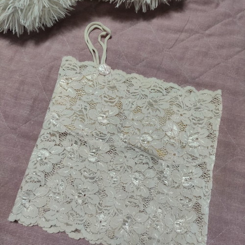 Top blouse used, white and beige, size S