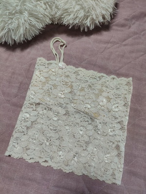 Top blouse used, white and beige, size S