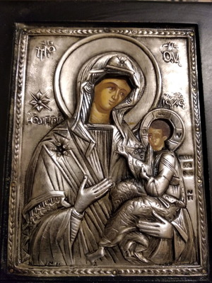 Silver icon of Virgin Mary with Christ like new