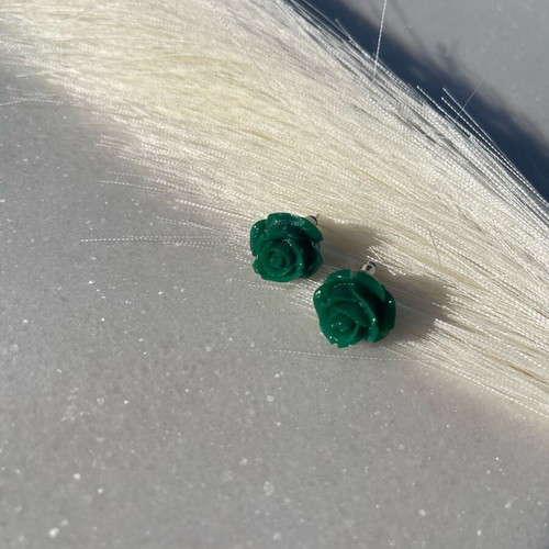 Handmade rose earrings new in deep green color