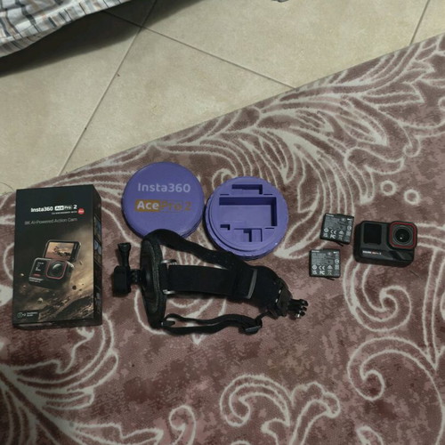Insta 360 Ace Pro 2 new with 3d printed case, 2 batteries, head strap