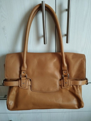 Vintage leather handbag used, soft tan color