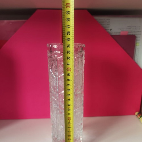 Vintage Bohemia Cylindrical Crystal Vase used, 24.5 cm