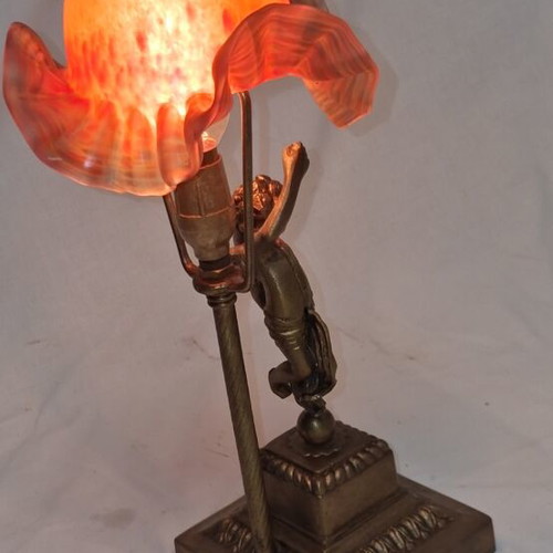 Vintage table lamp with angel and art glass, like new, 40cm