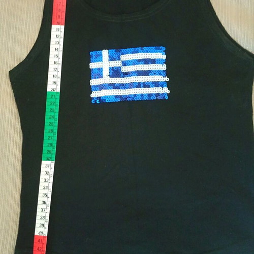 Y2K Black Sleeveless Tank Top With Greek Flag Sequin Like New
