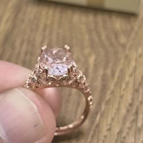 Vintage style silver 925 ring with large pink stone, luxury statement