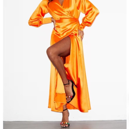 Satin Wrap Midaxi Dress New Vibrant Orange Size M