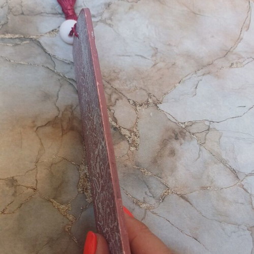 Handmade wooden bookmark MDF with vintage floral design and burgundy tassel