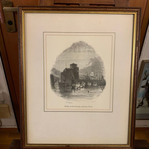 Bridge of the Euripus engraving used in wooden frame with passepartout