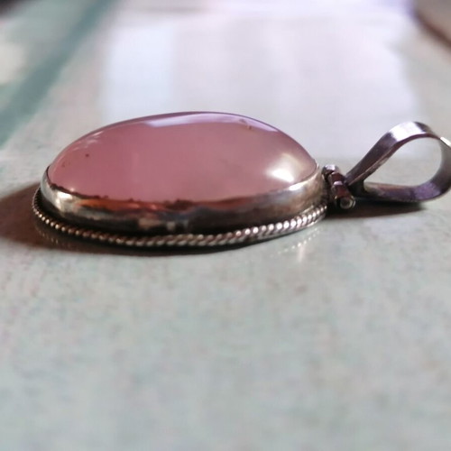 Silver 925 pendant with rose quartz stone new, pink