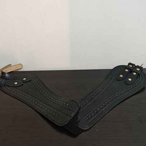 Women's black faux leather wide belt used, adjustable