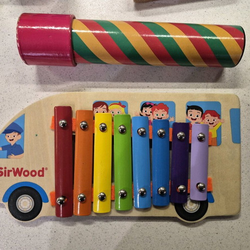 Children's toy set used with wooden SirWood xylophone and Rubik cube