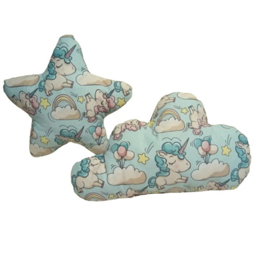 Set of 2 cloud and star pillows in veraman with unicorns made to order