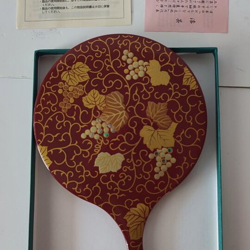 Authentic Japanese Hand Mirror Lacquerware Hourai