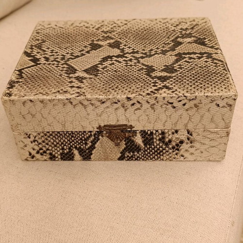 Vintage silver-plated egg set with snake leather imitation case like new