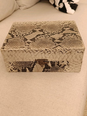 Vintage silver-plated egg set with snake leather imitation case like new