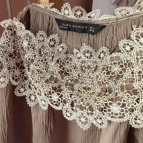 Satin khaki blouse with lace, like new, Zara
