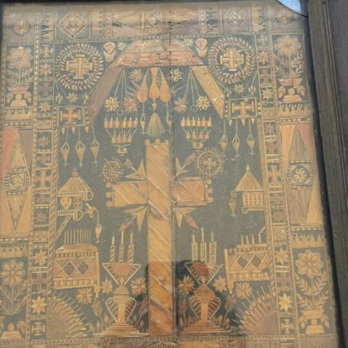 Rare folk art religious relic marquetry from straw used