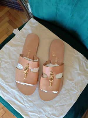 Ancient Greek Sandals x Ilias Lalaounis Ophion Collection sandals used, beige gold accents