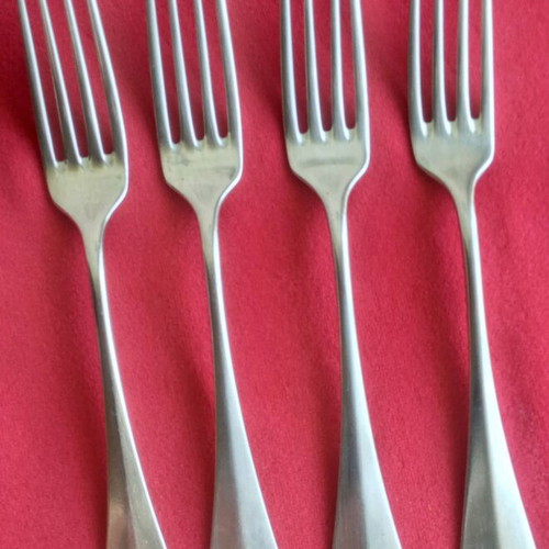 Gombault antique forks used, set of 4, silver alloy 1890
