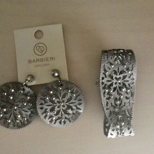Barbieri bracelet and earrings set like new, suede texture and strass