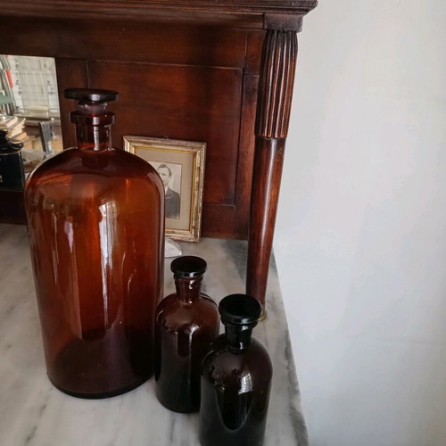 Μπουκάλια φαρμακείου σαν καινούργια, καφέ, σετ 3 τεμαχίων