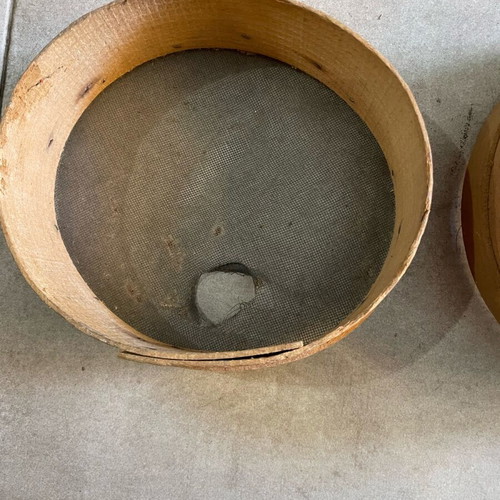 Old handmade sieves used, 1930s era, set of 2