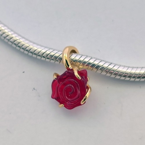 Charm Beauty & Beast enchanted rose with 14K gold plating