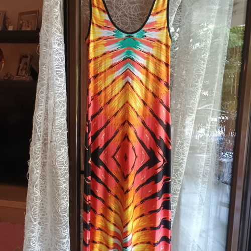 Long summer dress like new with colorful pattern, size M