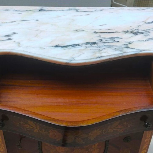 Baroque Bayou with Marble Top, Marquetry and Brass Details like new