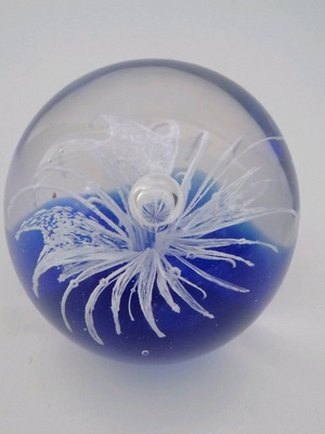 Vintage glass ball with cobalt blue and white flower like new