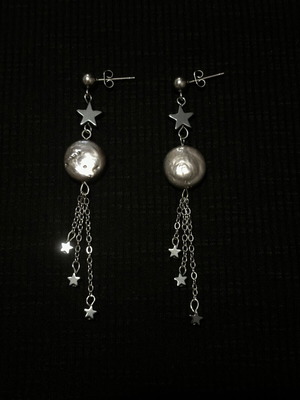 Moon and Stars Earrings with Natural Freshwater Pearls and Hematite Stars