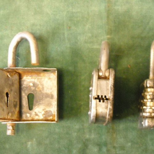 Collection of seven used old padlocks in various sizes
