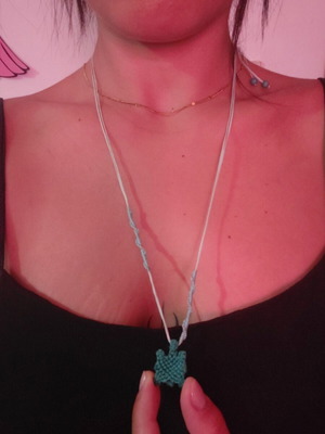 Turtle macrame necklace like new, turquoise