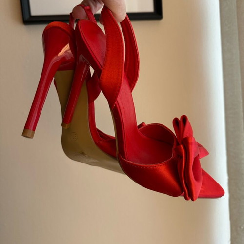 Bow sandals new, red satin size 37