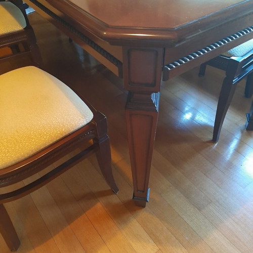 Walnut dining set with 6 chairs, extendable table