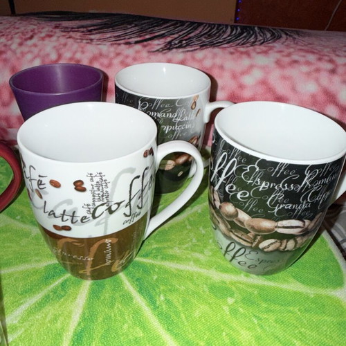 Mug and glass set like new with coffee, birthday, Nutella, Christmas designs