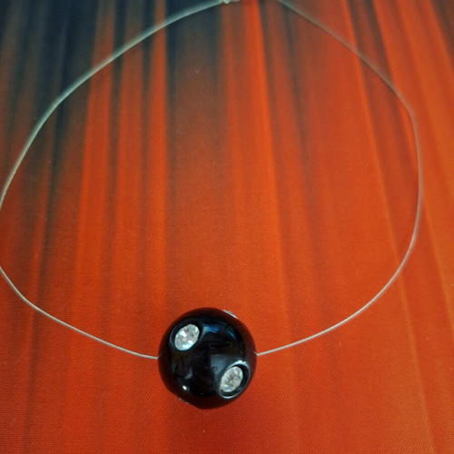 Necklace black ball with rhinestones new