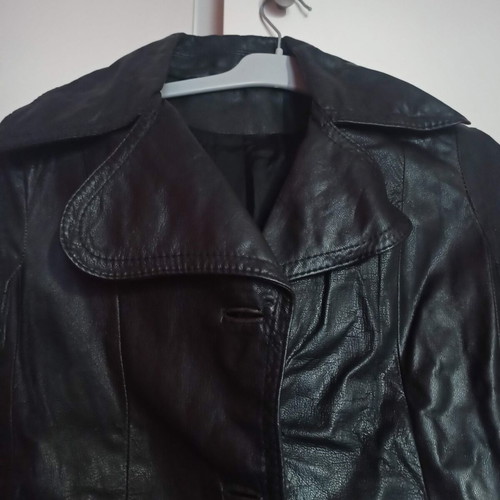 Leather vintage trench coat used, black, 70s style