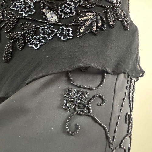 Warehouse black satin evening pants with embroidery and strass like new