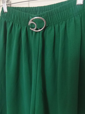 Wide green pants M/L, elastic waist, long style